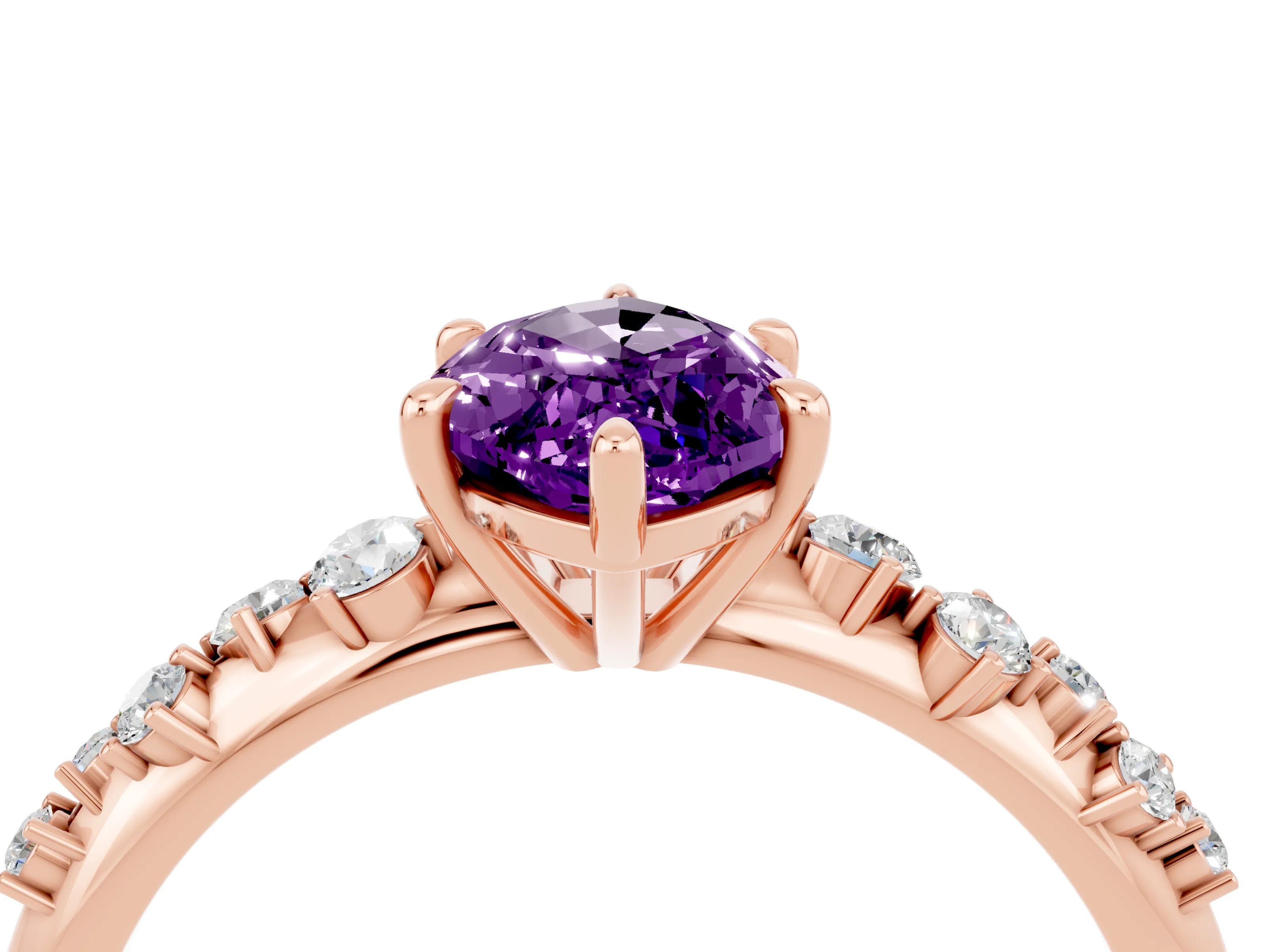 Rose gold Marquise Cut Amethyst Cluster Side Stone Solitaire Ring with Prong Setting_28