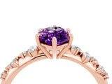 Rose gold Marquise Cut Amethyst Cluster Side Stone Solitaire Ring with Prong Setting_28