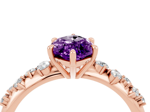 Rose gold Marquise Cut Amethyst Cluster Side Stone Solitaire Ring with Prong Setting_28