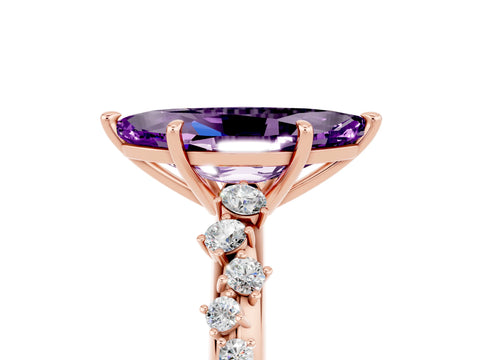 Rose gold Marquise Cut Amethyst Cluster Side Stone Solitaire Ring with Prong Setting_29