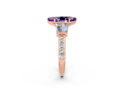 Rose gold Marquise Cut Amethyst Engagement Ring with Baguette Side Stones and Channel Set Band_2