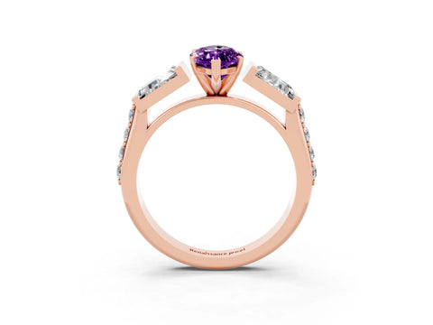 Rose gold Marquise Cut Amethyst Engagement Ring with Baguette Side Stones and Channel Set Band_3