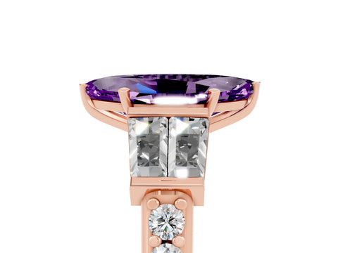 Rose gold Marquise Cut Amethyst Engagement Ring with Baguette Side Stones and Channel Set Band_5