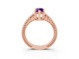 Rose gold Marquise Cut Amethyst Engagement Ring with Milgrain Channel Set Band and Prong Setting_3