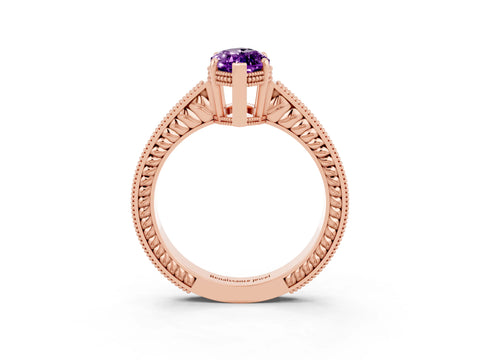Rose gold Marquise Cut Amethyst Engagement Ring with Milgrain Channel Set Band and Prong Setting_3