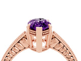 Rose gold Marquise Cut Amethyst Engagement Ring with Milgrain Channel Set Band and Prong Setting_4