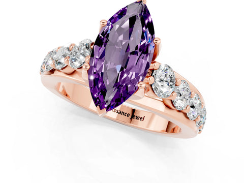 Rose gold Marquise Cut Amethyst Engagement Ring with Pavé Band and Four-Prong Setting_1