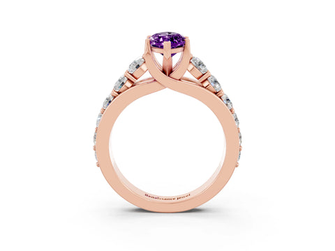 Rose gold Marquise Cut Amethyst Engagement Ring with Pavé Band and Four-Prong Setting_3
