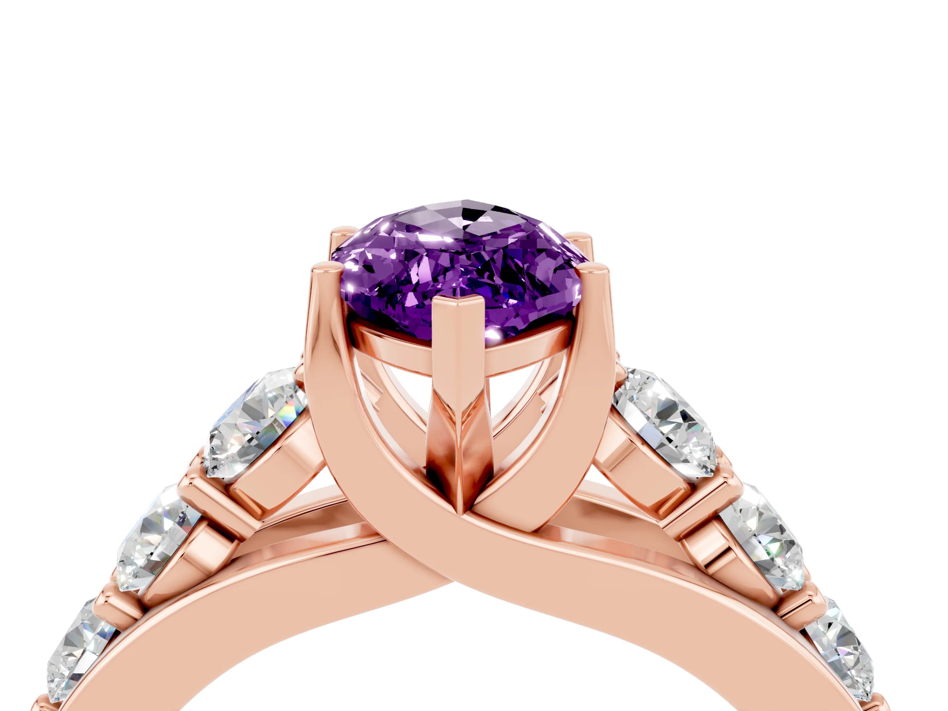 Rose gold Marquise Cut Amethyst Engagement Ring with Pavé Band and Four-Prong Setting_4