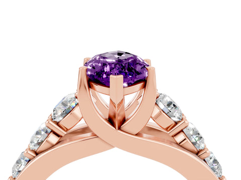 Rose gold Marquise Cut Amethyst Engagement Ring with Pavé Band and Four-Prong Setting_4