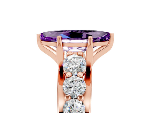 Rose gold Marquise Cut Amethyst Engagement Ring with Pavé Band and Four-Prong Setting_5