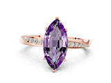 Rose gold Marquise Cut Amethyst Engagement Ring with Side Stone Accents and Four-Prong Setting_27