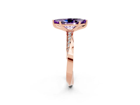Rose gold Marquise Cut Amethyst Engagement Ring with Side Stone Accents and Four-Prong Setting_29