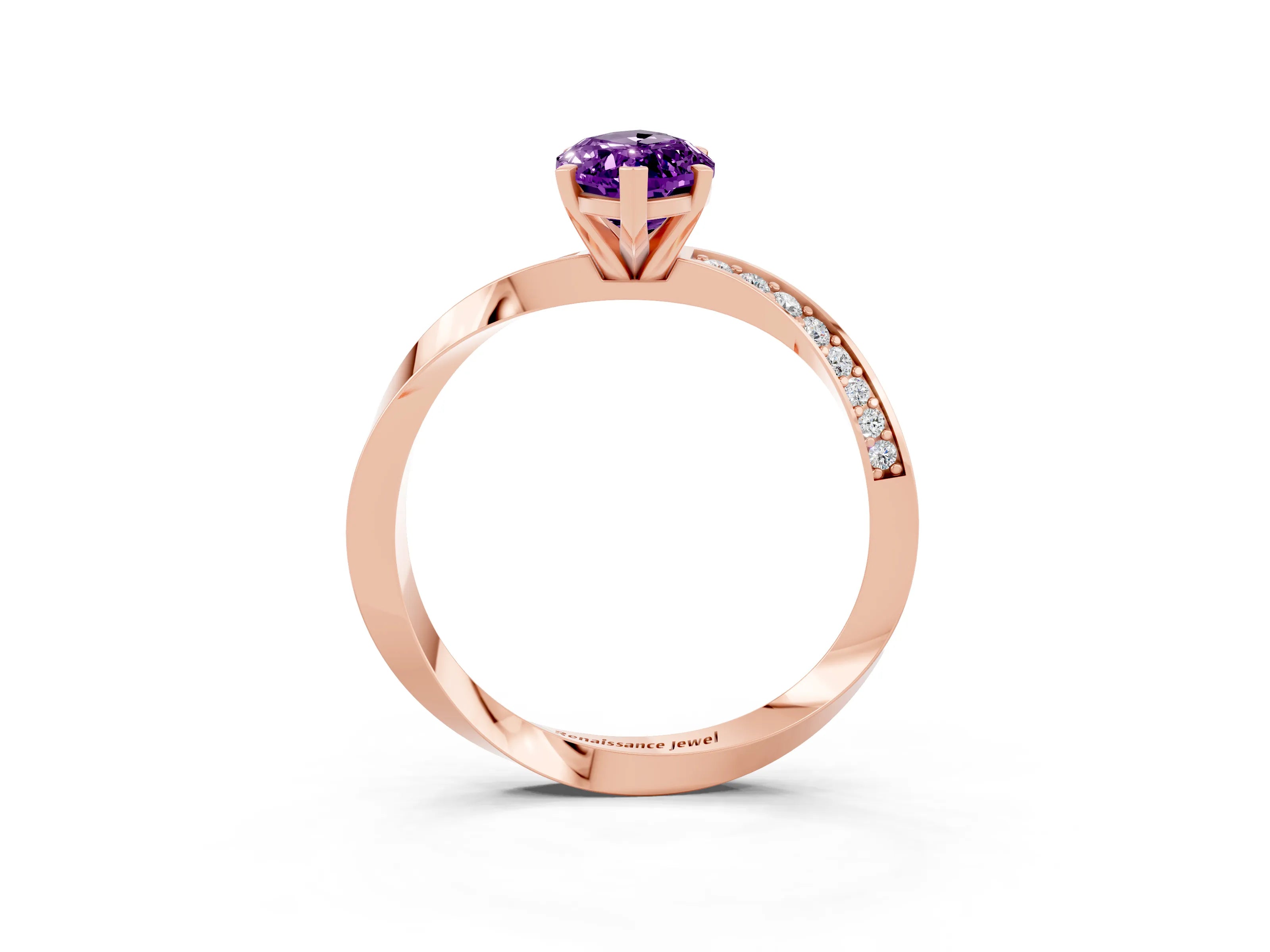 Rose gold Marquise Cut Amethyst Engagement Ring with Side Stone Accents and Four-Prong Setting_30