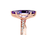 Rose gold Marquise Cut Amethyst Engagement Ring with Side Stone Accents and Four-Prong Setting_32
