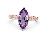 Rose gold Marquise Cut Amethyst Engagement Ring with Side Stone Accents and Four-Prong Setting_60