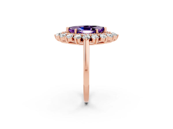 Rose gold Marquise Cut Amethyst Floral Double Halo Engagement Ring with Prong Setting