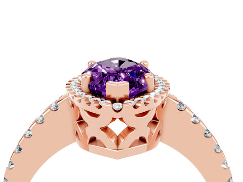 Rose gold Marquise Cut Amethyst Halo Engagement Ring with Pavé Band and Prong Setting_16
