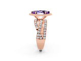 Rose gold Marquise Cut Amethyst Halo Ring with Round Split Shank and Prong Setting_62