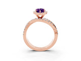 Rose gold Marquise Cut Amethyst Halo Ring with Round Split Shank and Prong Setting_63