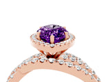 Rose gold Marquise Cut Amethyst Halo Ring with Round Split Shank and Prong Setting_64
