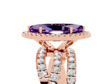 Rose gold Marquise Cut Amethyst Halo Ring with Round Split Shank and Prong Setting_65