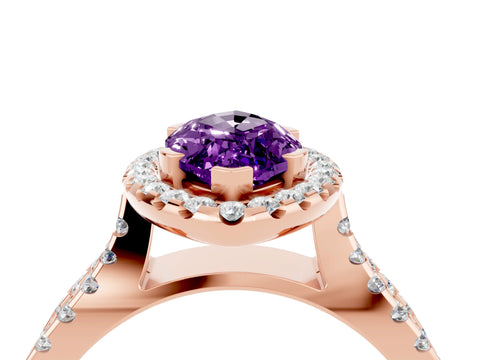Rose gold Marquise Cut Amethyst Halo Ring with Split Shank Pavé Band and Prong Setting_4
