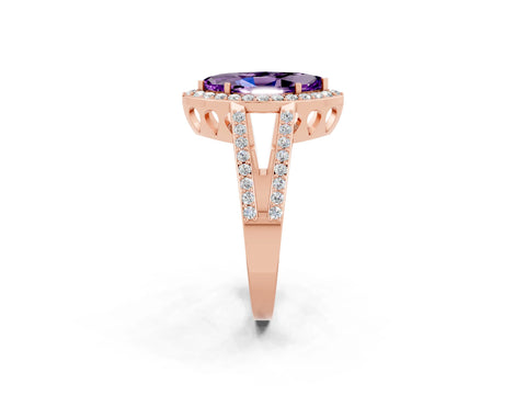 Rose gold Marquise Cut Amethyst Halo Ring with Split Shank U-Prong Band and Four-Prong Setting_2