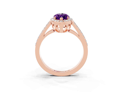 Rose gold Marquise Cut Amethyst Halo Ring with Split Shank U-Prong Band and Four-Prong Setting_3