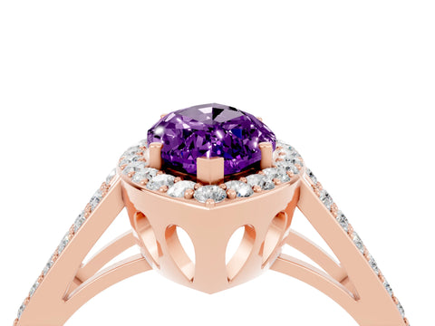 Rose gold Marquise Cut Amethyst Halo Ring with Split Shank U-Prong Band and Four-Prong Setting_4