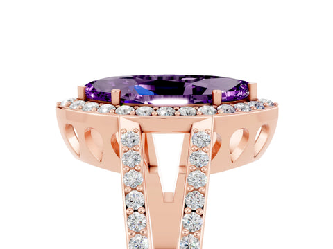Rose gold Marquise Cut Amethyst Halo Ring with Split Shank U-Prong Band and Four-Prong Setting_5