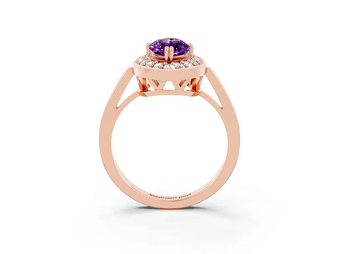 Rose gold Marquise Cut Amethyst Halo Ring with Split Shank and Four-Prong Setting_3