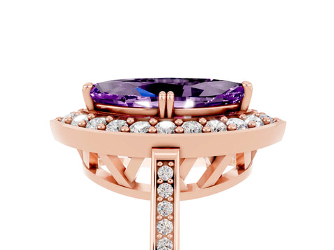 Rose gold Marquise Cut Amethyst Halo Ring with Split Shank and Four-Prong Setting_5