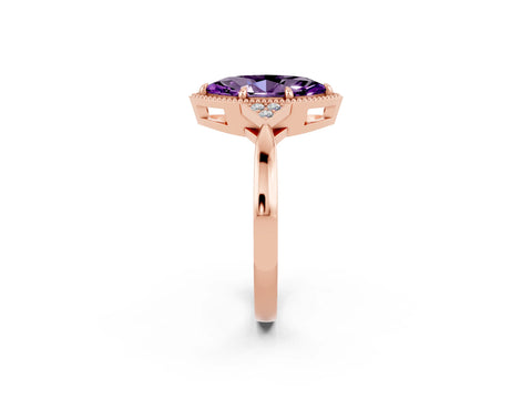 Rose gold Marquise Cut Amethyst Halo Ring with Tapered Band and Four-Prong Setting_2