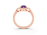Rose gold Marquise Cut Amethyst Halo Ring with Tapered Band and Four-Prong Setting_3