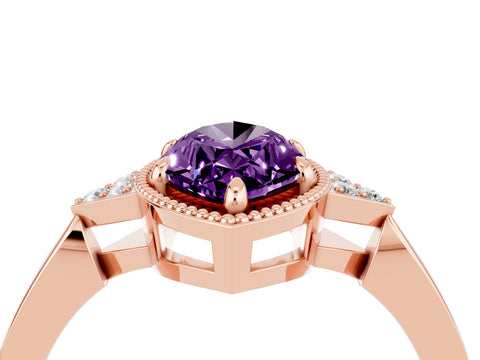 Rose gold Marquise Cut Amethyst Halo Ring with Tapered Band and Four-Prong Setting_4