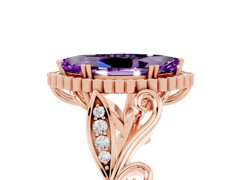 Rose gold Marquise Cut Amethyst Halo Ring with Vintage Split Shank and Four-Prong Setting_5
