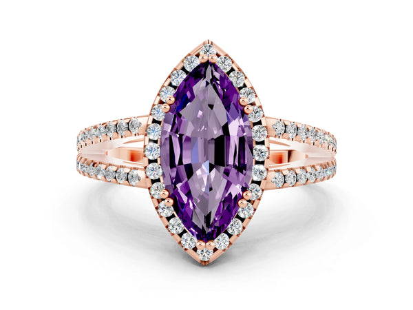 Rose gold Marquise Cut Amethyst Halo Split Shank Engagement Ring