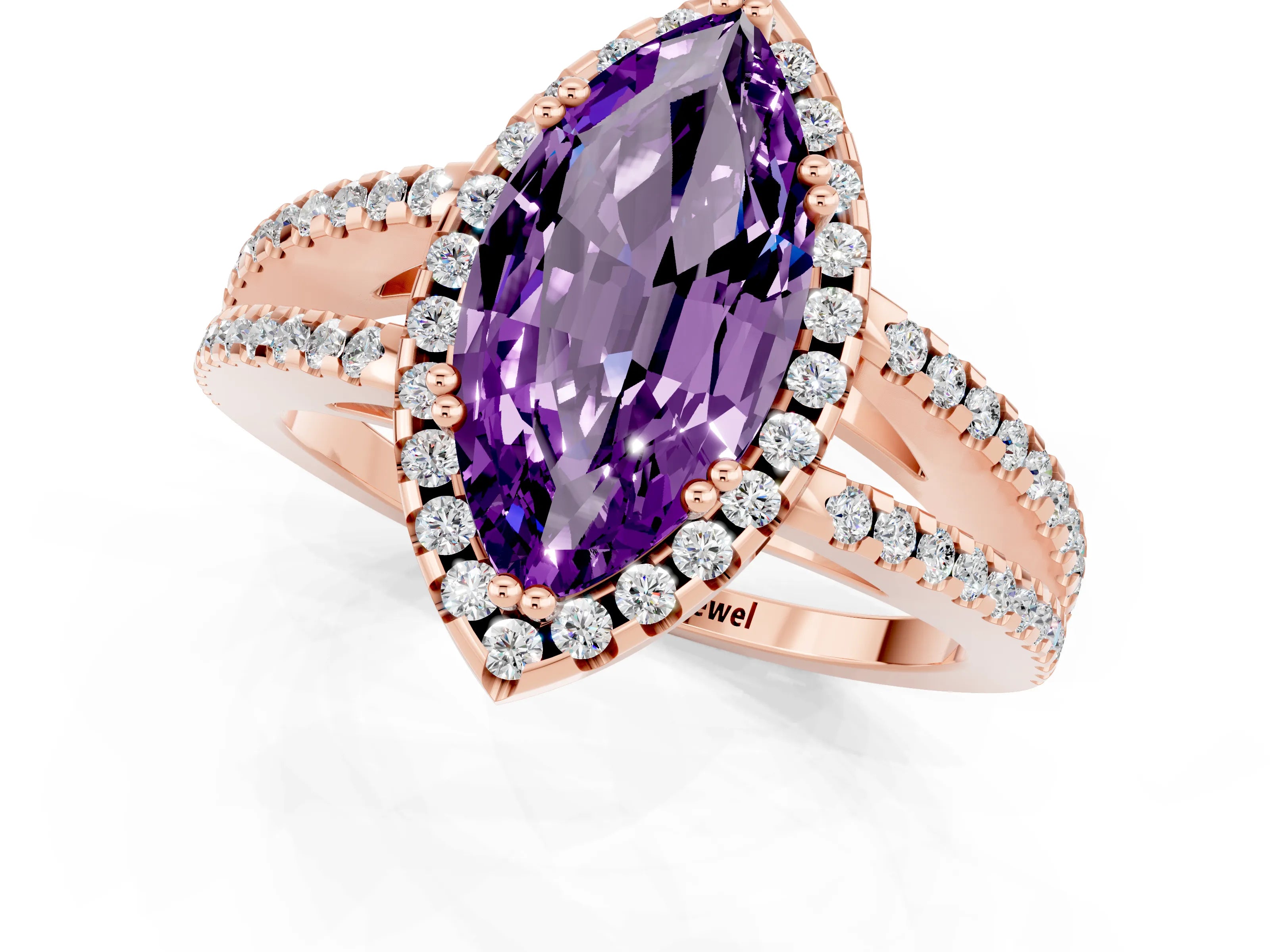 Rose gold Marquise Cut Amethyst Halo Split Shank Engagement Ring_13