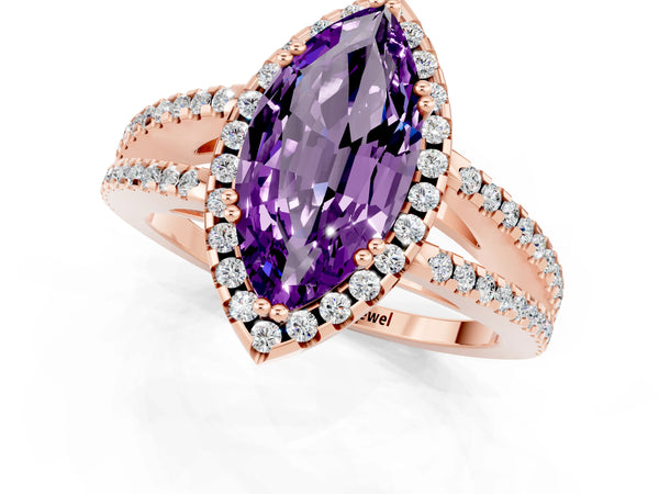 Rose gold Marquise Cut Amethyst Halo Split Shank Engagement Ring