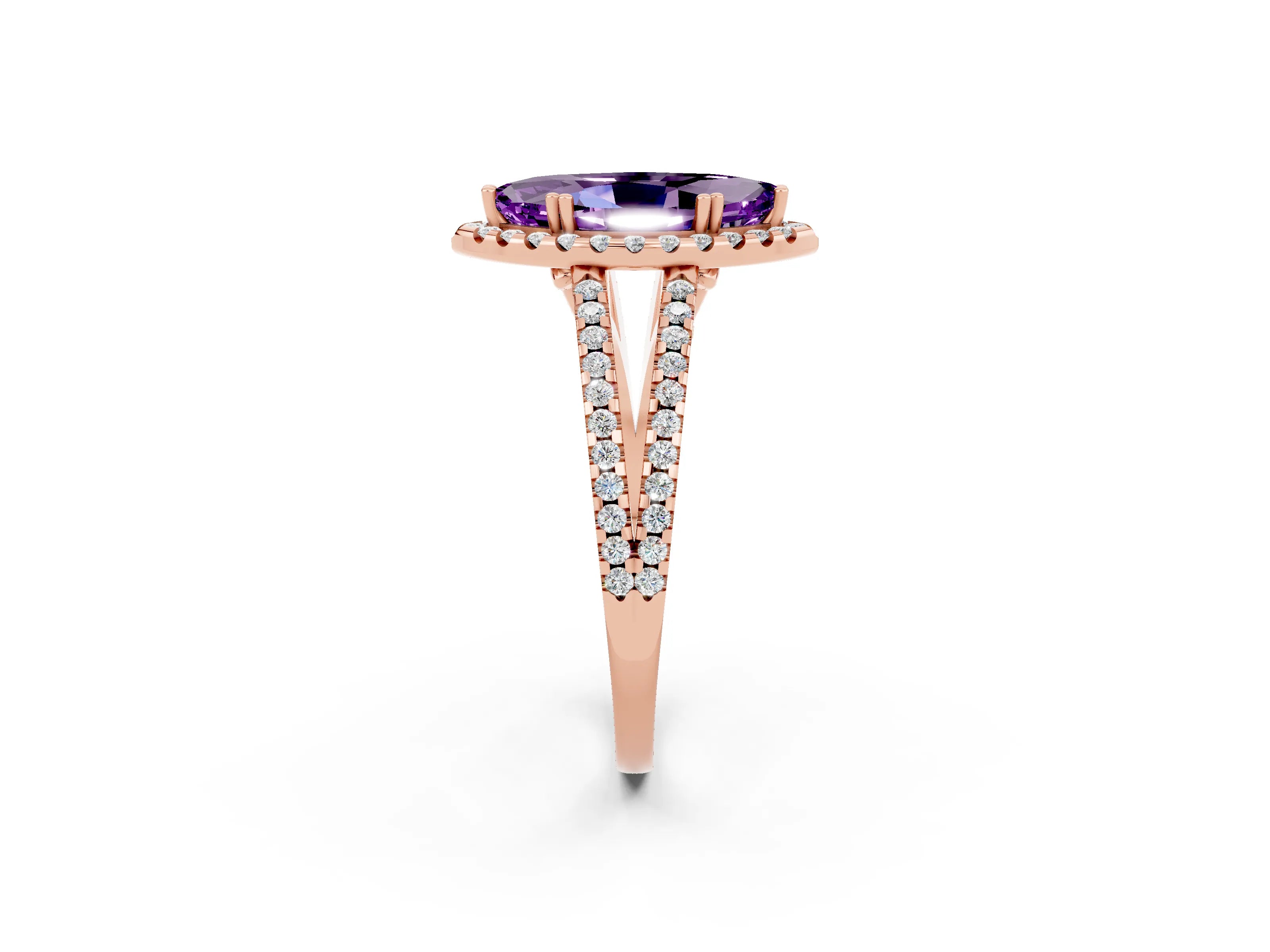 Rose gold Marquise Cut Amethyst Halo Split Shank Engagement Ring_14