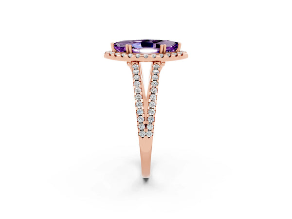 Rose gold Marquise Cut Amethyst Halo Split Shank Engagement Ring