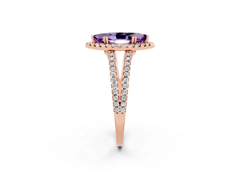 Rose gold Marquise Cut Amethyst Halo Split Shank Engagement Ring_14