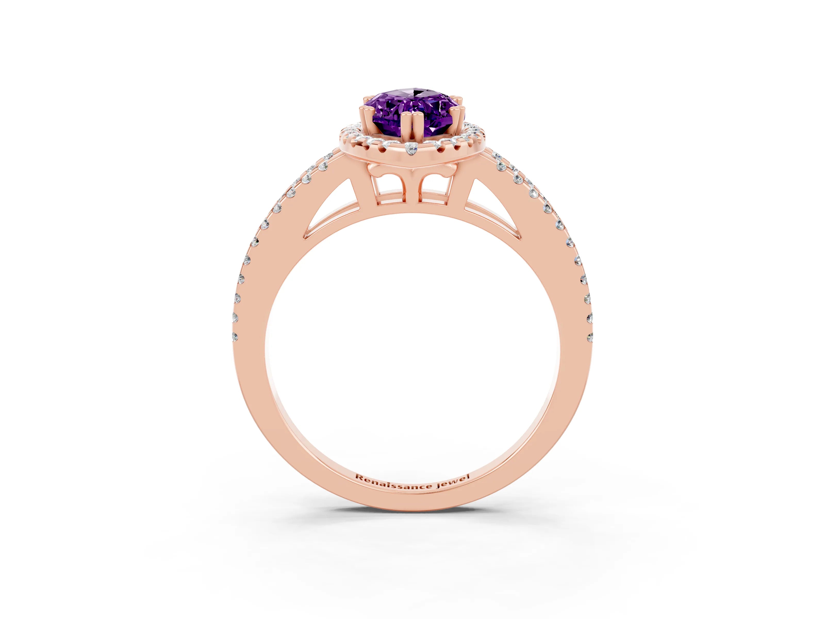Rose gold Marquise Cut Amethyst Halo Split Shank Engagement Ring_15