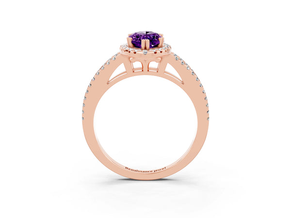 Rose gold Marquise Cut Amethyst Halo Split Shank Engagement Ring