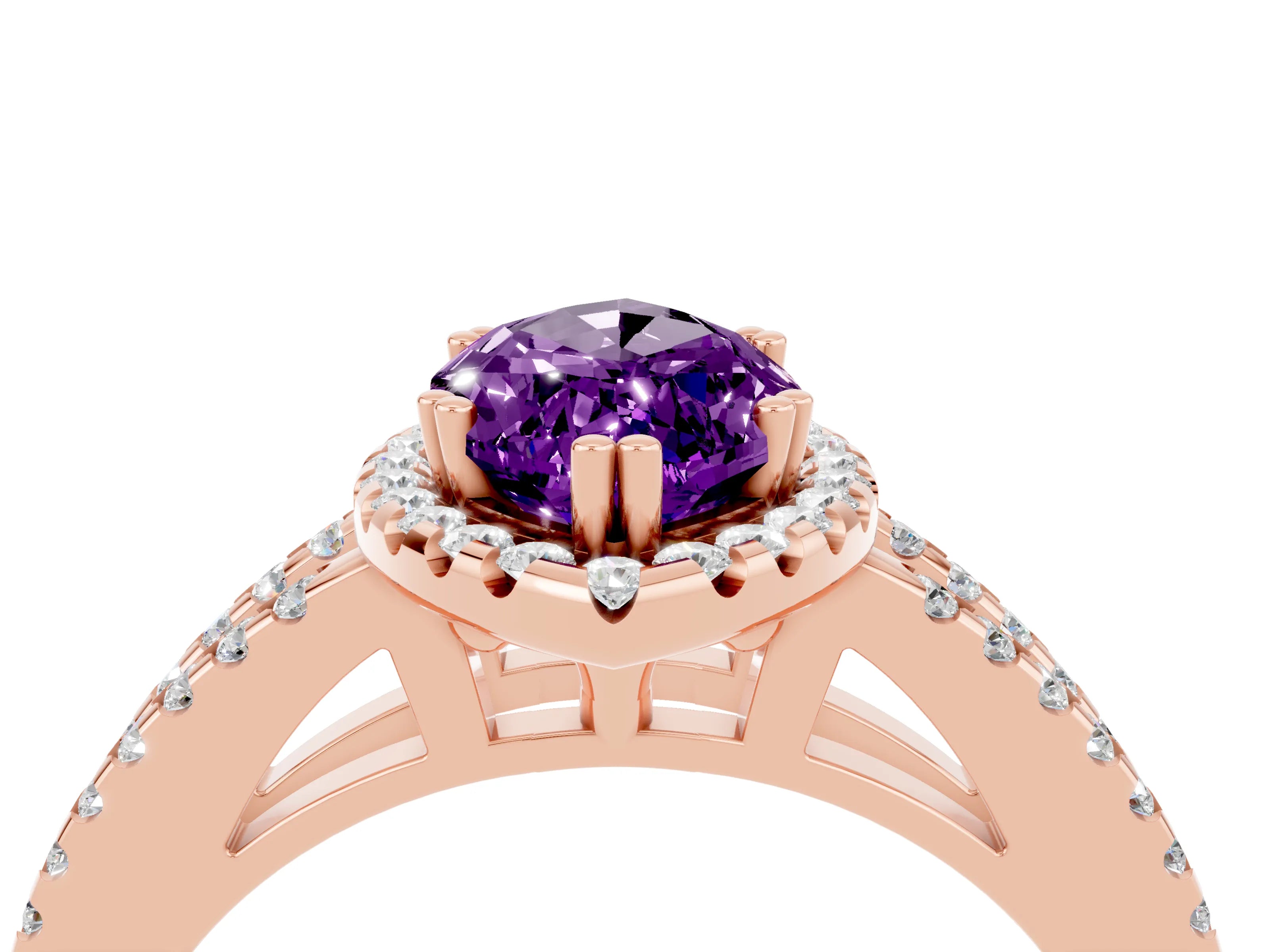 Rose gold Marquise Cut Amethyst Halo Split Shank Engagement Ring_16