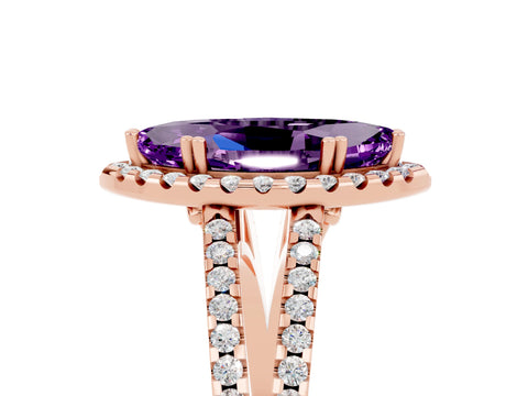 Rose gold Marquise Cut Amethyst Halo Split Shank Engagement Ring_17