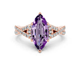 Rose gold Marquise Cut Amethyst  Halo Twist Band Solitaire Prong Setting Ring_24