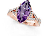 Rose gold Marquise Cut Amethyst  Halo Twist Band Solitaire Prong Setting Ring_25