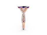 Rose gold Marquise Cut Amethyst  Halo Twist Band Solitaire Prong Setting Ring_26